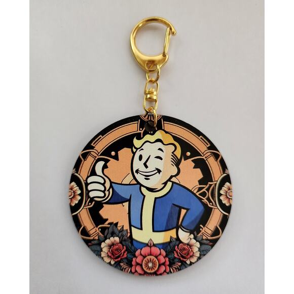 Fallout Vault Boy Vault-Tec Floral Keychain Bag Clip - Picture 2 of 2